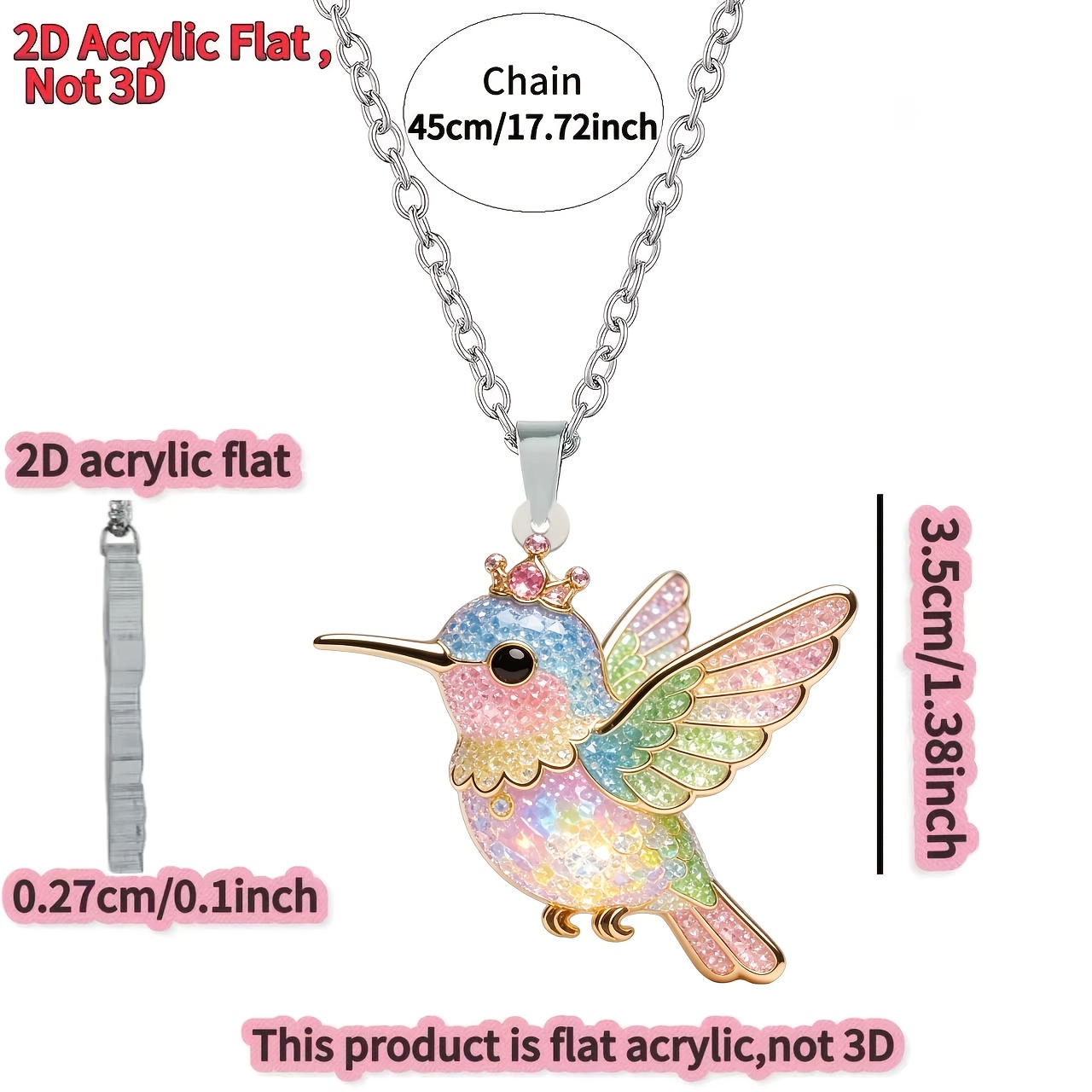 Acrylic Bird Colorful Sparkling Necklace